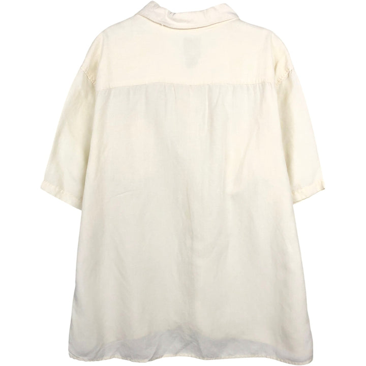 CAMBRIDGE Short-Sleeve Open-Collar Rayon x Linen Shirt, Boxy Fit, Men's Size M (approx.) linen ivory Vintage Second Hand