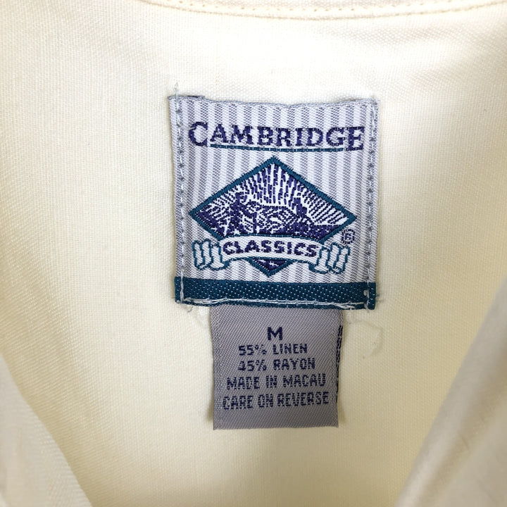 CAMBRIDGE Short-Sleeve Open-Collar Rayon x Linen Shirt, Boxy Fit, Men's Size M (approx.) linen ivory Vintage Second Hand