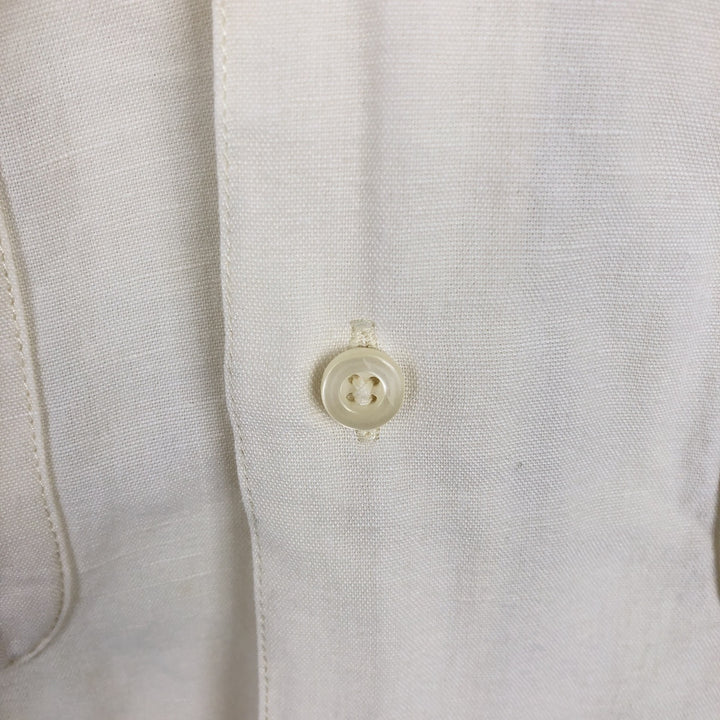 CAMBRIDGE Short-Sleeve Open-Collar Rayon x Linen Shirt, Boxy Fit, Men's Size M (approx.) linen ivory Vintage Second Hand