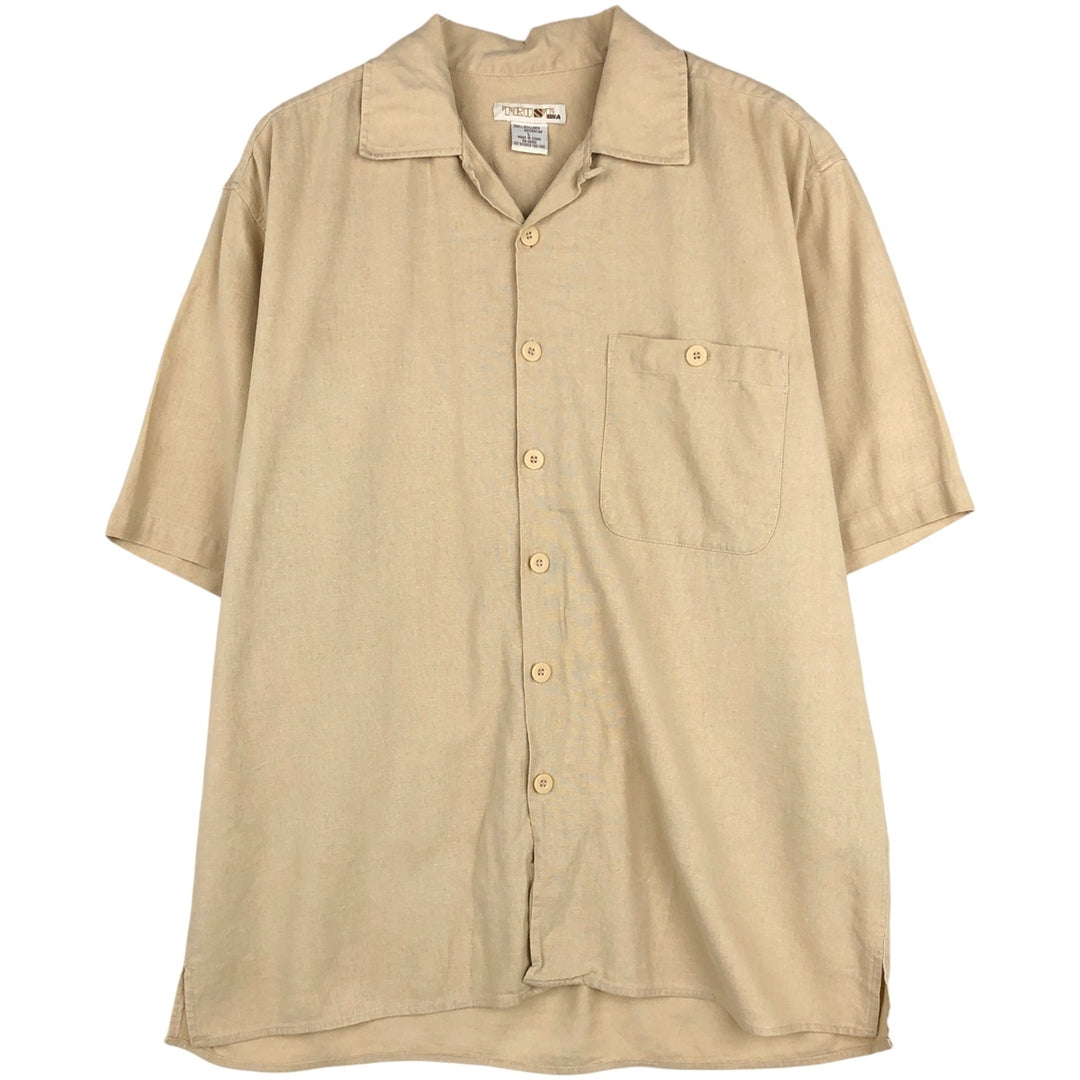 TRUST Short-Sleeve Open-Collar Rayon x Linen Shirt, Boxy Fit, Men's Size L (approx.) linen Beige type Vintage Second Hand