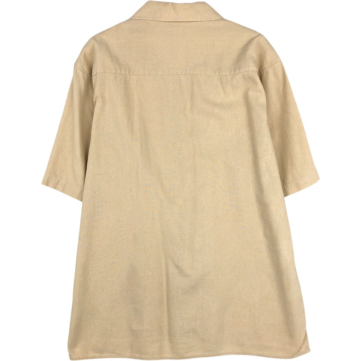 TRUST Short-Sleeve Open-Collar Rayon x Linen Shirt, Boxy Fit, Men's Size L (approx.) linen Beige type Vintage Second Hand
