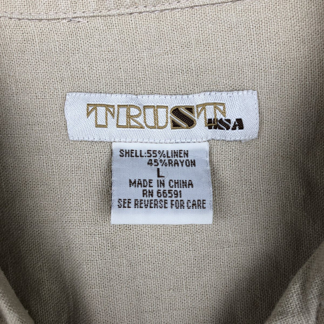 TRUST Short-Sleeve Open-Collar Rayon x Linen Shirt, Boxy Fit, Men's Size L (approx.) linen Beige type Vintage Second Hand