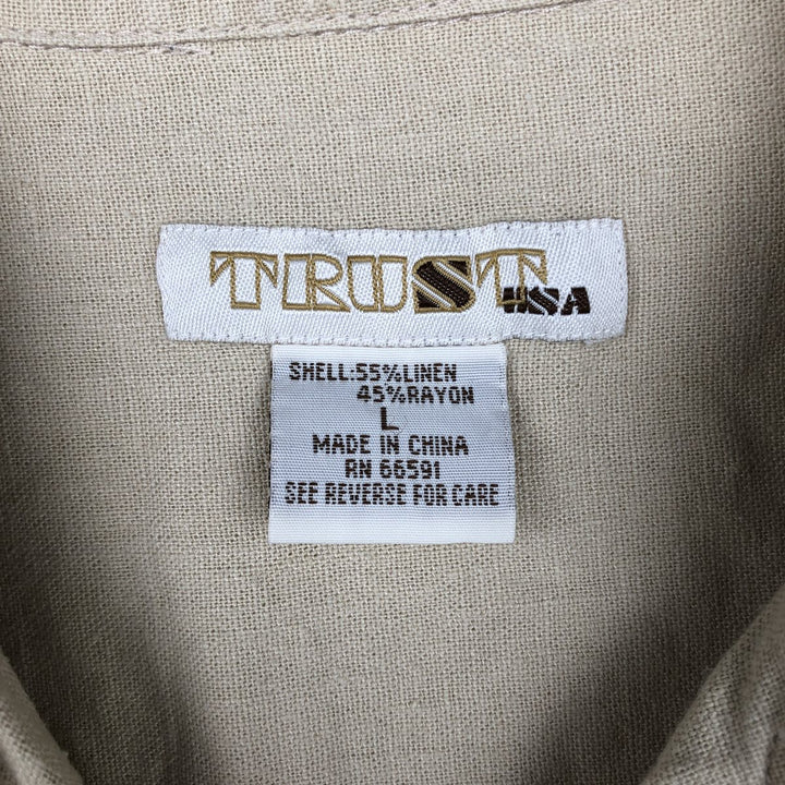 TRUST Short-Sleeve Open-Collar Rayon x Linen Shirt, Boxy Fit, Men's Size L (approx.) linen Beige type Vintage Second Hand
