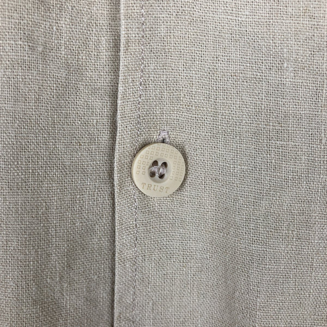 TRUST Short-Sleeve Open-Collar Rayon x Linen Shirt, Boxy Fit, Men's Size L (approx.) linen Beige type Vintage Second Hand