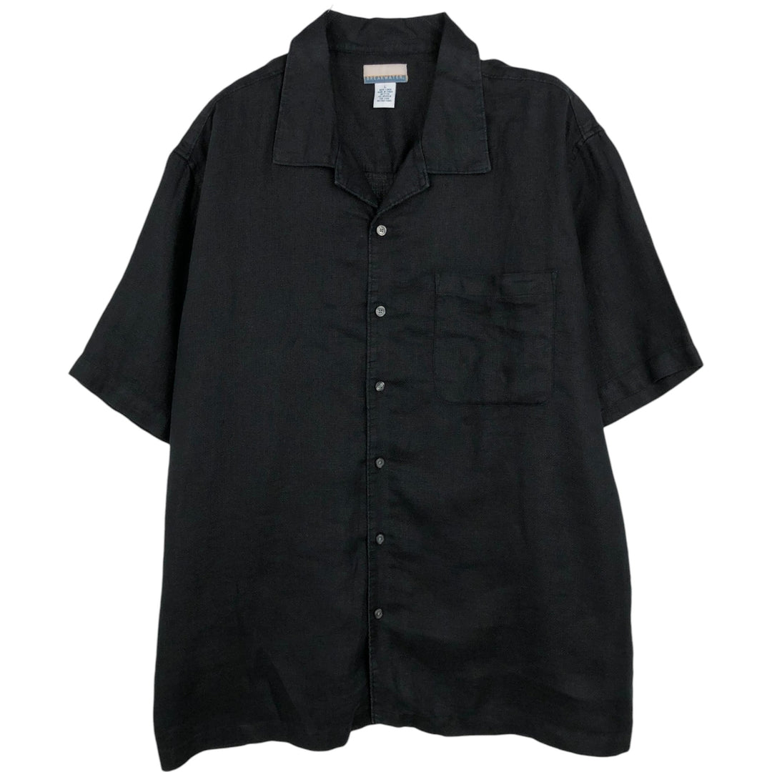 BREAKWATER Short Sleeve Open Collar Linen Shirt, Box Shirt, Men's Size L linen black type Vintage Second Hand