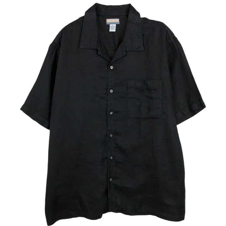 BREAKWATER Short Sleeve Open Collar Linen Shirt, Box Shirt, Men's Size L linen black type Vintage Second Hand