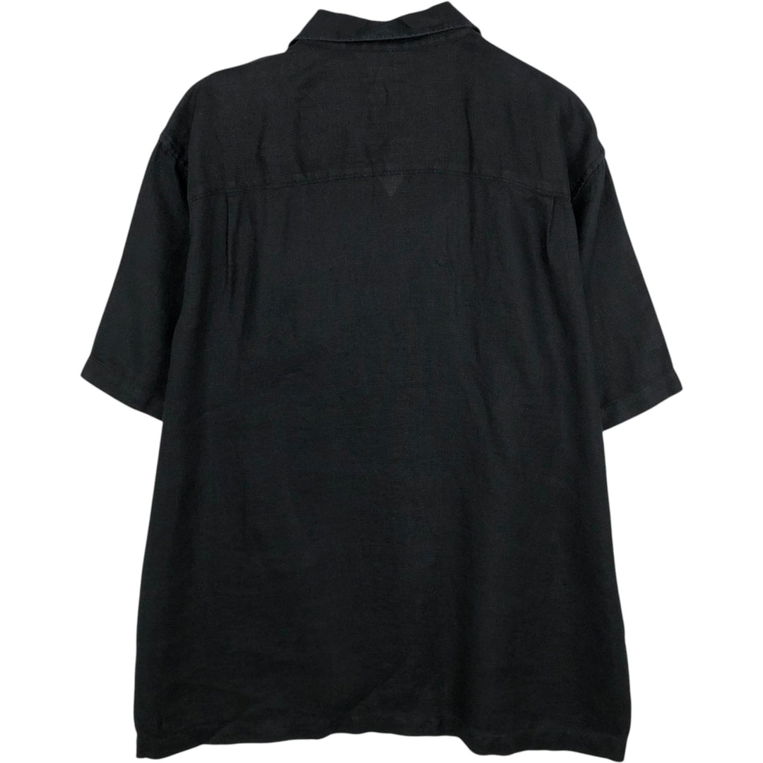 BREAKWATER Short Sleeve Open Collar Linen Shirt, Box Shirt, Men's Size L linen black type Vintage Second Hand