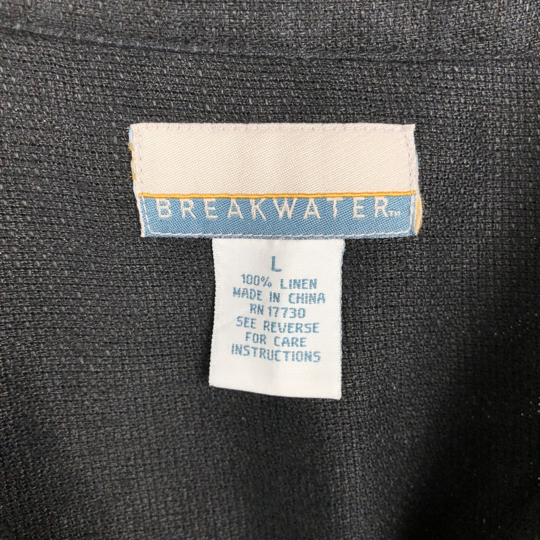 BREAKWATER Short Sleeve Open Collar Linen Shirt, Box Shirt, Men's Size L linen black type Vintage Second Hand