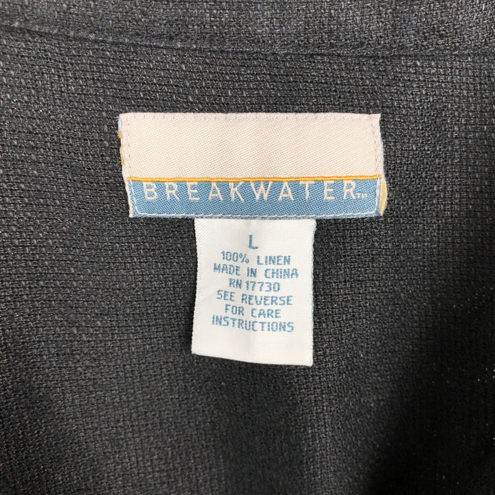 BREAKWATER Short Sleeve Open Collar Linen Shirt, Box Shirt, Men's Size L linen black type Vintage Second Hand