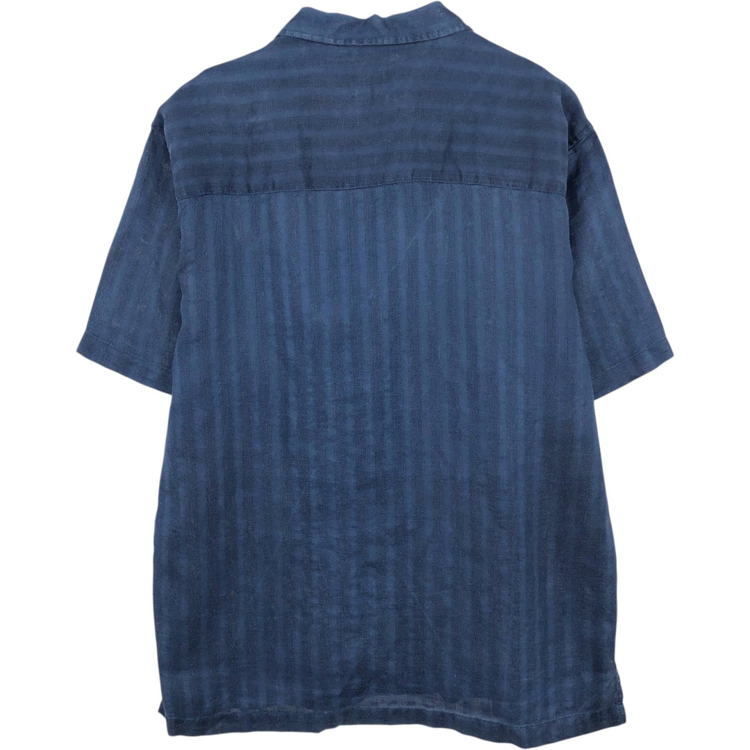 GOCHU Short-Sleeve Open-Collar Linen Shirt, Boxy Fit, Men's Size L (approx.) linen navy blue type Vintage Second Hand