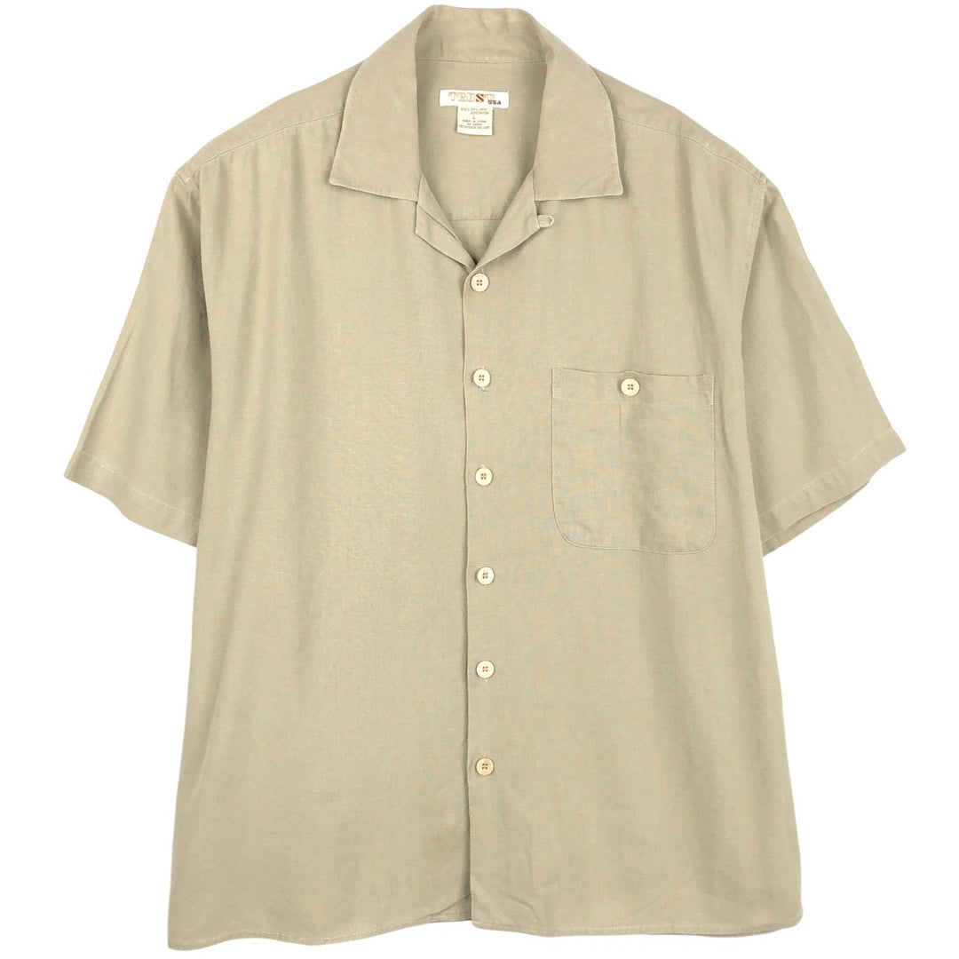 TRUST USA Short-Sleeve Open-Collar Linen x Rayon Box Shirt, Men's Size L (approx.) linen Beige type Vintage Second Hand