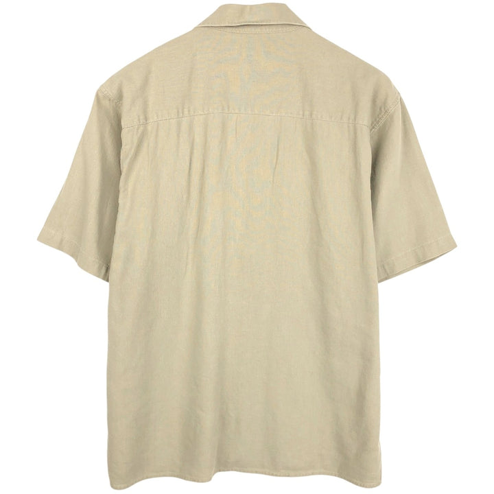 TRUST USA Short-Sleeve Open-Collar Linen x Rayon Box Shirt, Men's Size L (approx.) linen Beige type Vintage Second Hand
