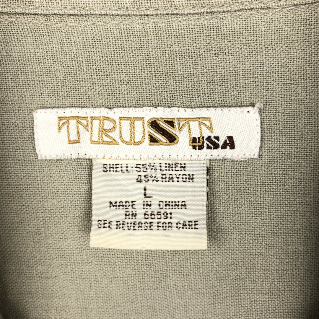 TRUST USA Short-Sleeve Open-Collar Linen x Rayon Box Shirt, Men's Size L (approx.) linen Beige type Vintage Second Hand