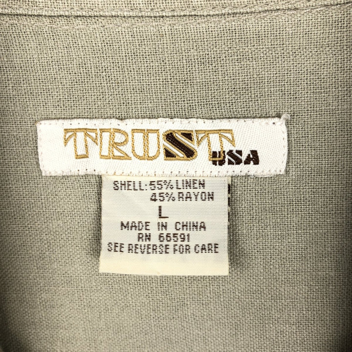 TRUST USA Short-Sleeve Open-Collar Linen x Rayon Box Shirt, Men's Size L (approx.) linen Beige type Vintage Second Hand