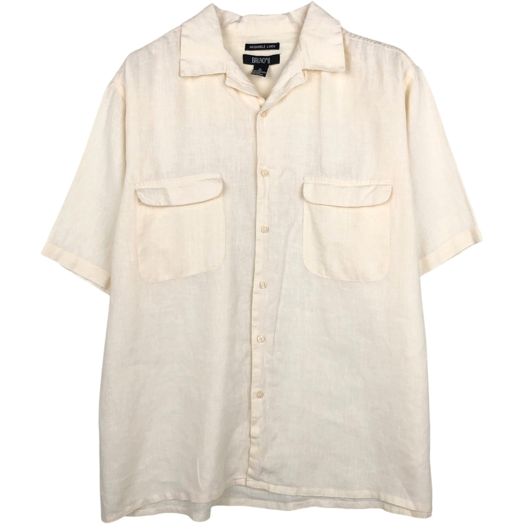 BRUNO Short-Sleeve Open-Collar Linen Shirt, Boxy Shirt, Men's Size XL (approx.) linen pale white type Vintage Second Hand