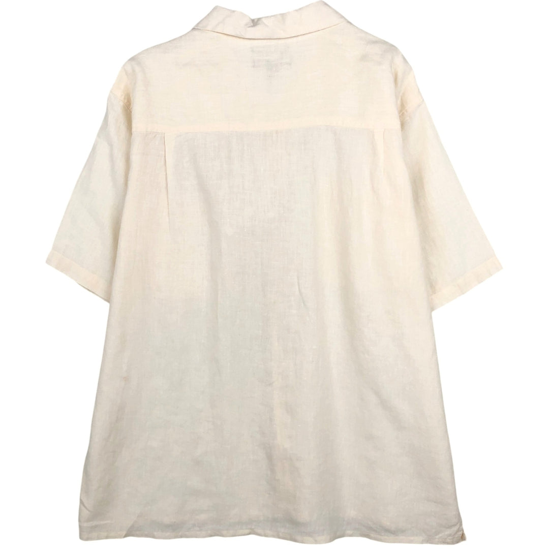 BRUNO Short-Sleeve Open-Collar Linen Shirt, Boxy Shirt, Men's Size XL (approx.) linen pale white type Vintage Second Hand