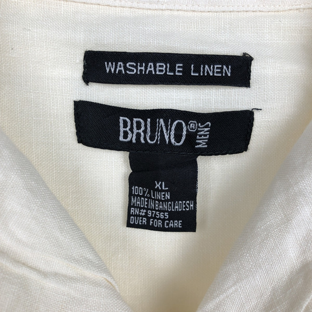 BRUNO Short-Sleeve Open-Collar Linen Shirt, Boxy Shirt, Men's Size XL (approx.) linen pale white type Vintage Second Hand