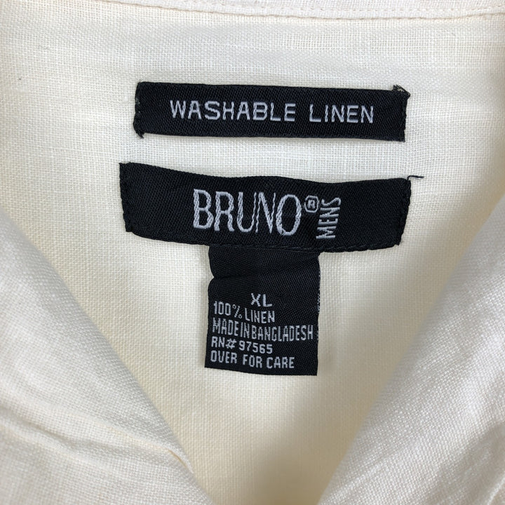 BRUNO Short-Sleeve Open-Collar Linen Shirt, Boxy Shirt, Men's Size XL (approx.) linen pale white type Vintage Second Hand