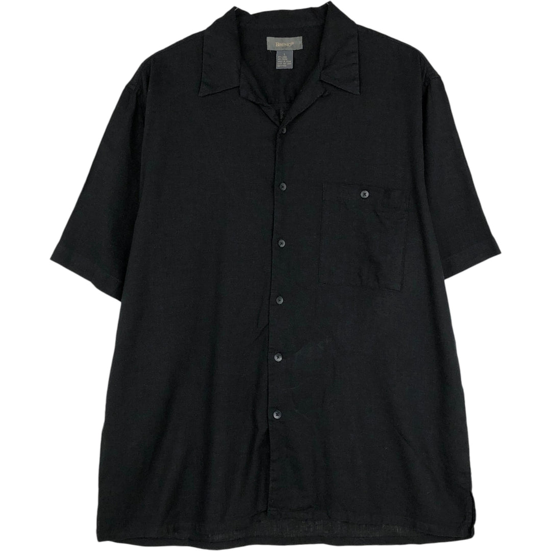 BRUNO Short-Sleeve Open-Collar Rayon x Linen Shirt, Boxy Fit, Men's Size L (approx.) linen black type Vintage Second Hand
