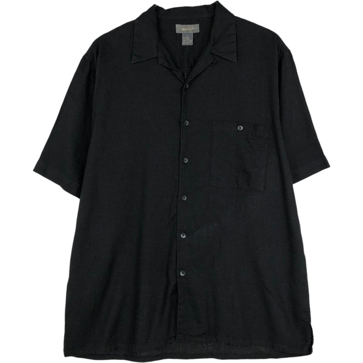BRUNO Short-Sleeve Open-Collar Rayon x Linen Shirt, Boxy Fit, Men's Size L (approx.) linen black type Vintage Second Hand
