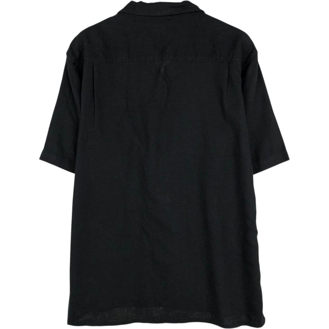 BRUNO Short-Sleeve Open-Collar Rayon x Linen Shirt, Boxy Fit, Men's Size L (approx.) linen black type Vintage Second Hand
