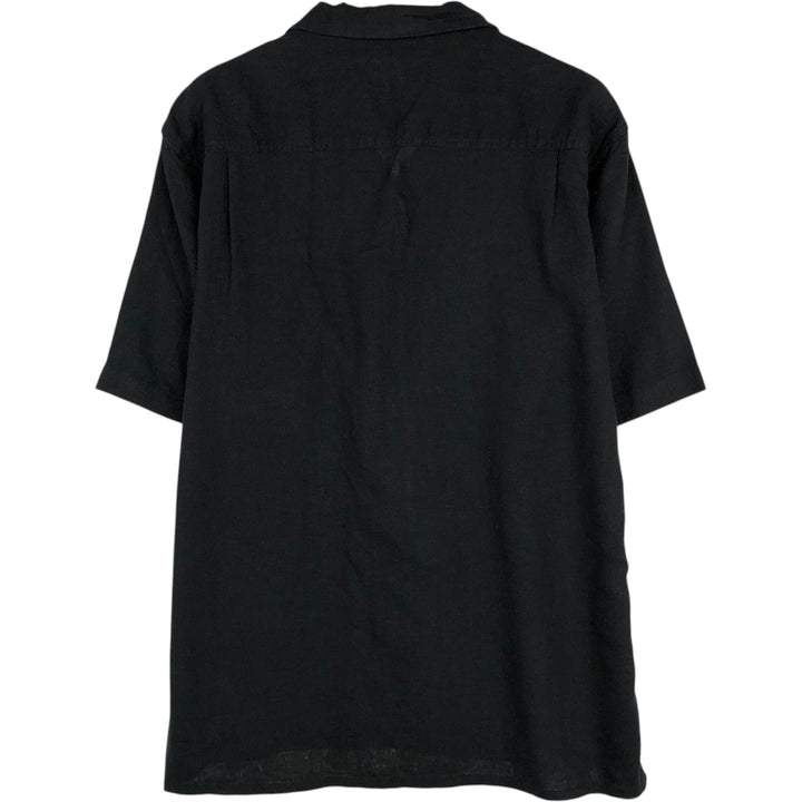 BRUNO Short-Sleeve Open-Collar Rayon x Linen Shirt, Boxy Fit, Men's Size L (approx.) linen black type Vintage Second Hand