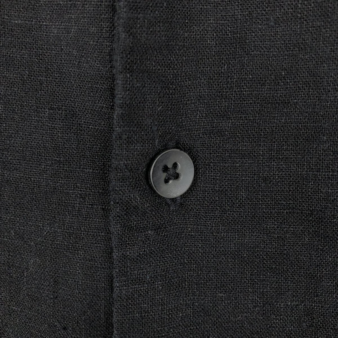 BRUNO Short-Sleeve Open-Collar Rayon x Linen Shirt, Boxy Fit, Men's Size L (approx.) linen black type Vintage Second Hand