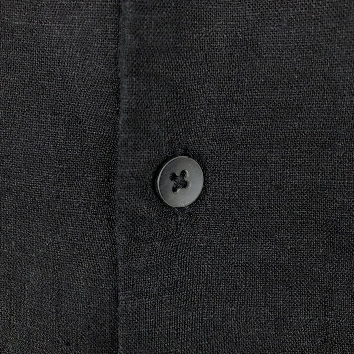 BRUNO Short-Sleeve Open-Collar Rayon x Linen Shirt, Boxy Fit, Men's Size L (approx.) linen black type Vintage Second Hand