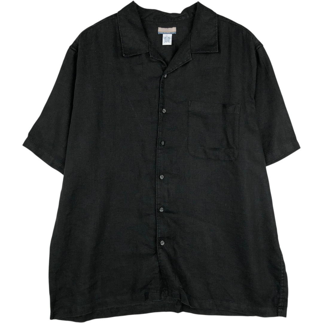 BREAKWATER Short Sleeve Open Collar Linen Shirt, Box Shirt, Men's Size L linen black type Vintage Second Hand