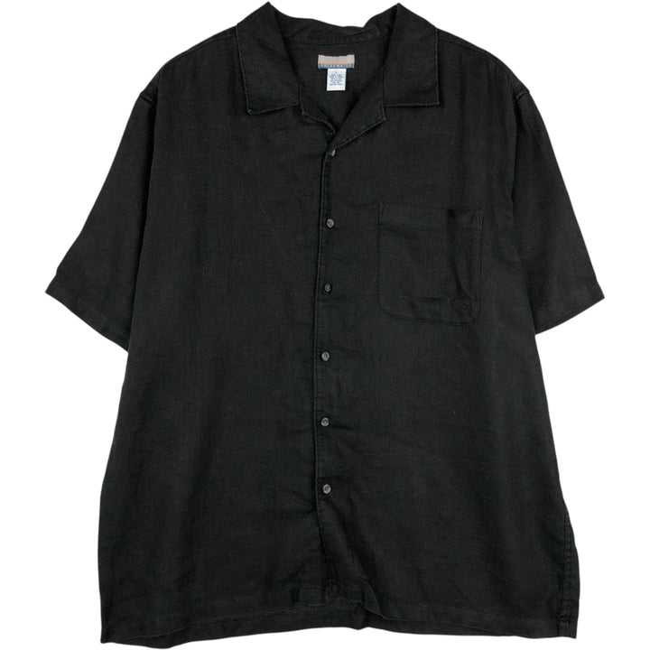 BREAKWATER Short Sleeve Open Collar Linen Shirt, Box Shirt, Men's Size L linen black type Vintage Second Hand