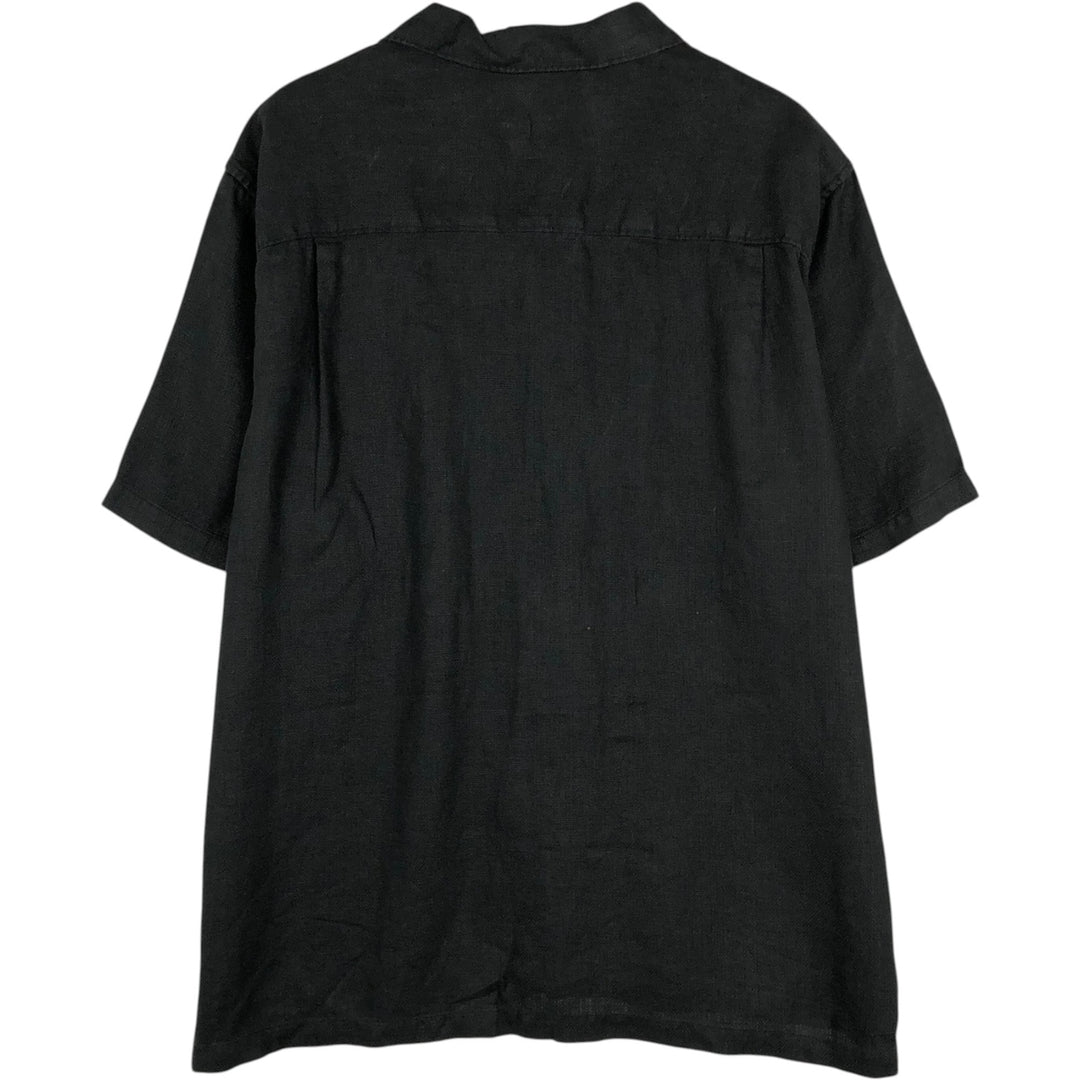 BREAKWATER Short Sleeve Open Collar Linen Shirt, Box Shirt, Men's Size L linen black type Vintage Second Hand
