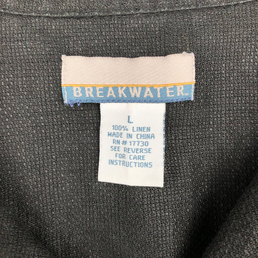 BREAKWATER Short Sleeve Open Collar Linen Shirt, Box Shirt, Men's Size L linen black type Vintage Second Hand