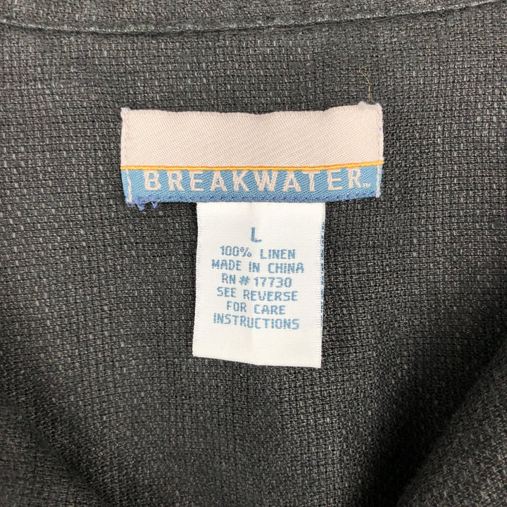 BREAKWATER Short Sleeve Open Collar Linen Shirt, Box Shirt, Men's Size L linen black type Vintage Second Hand