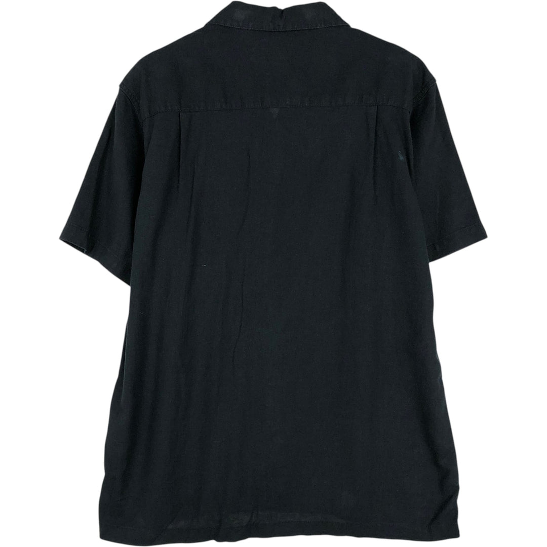 HAGGAR Short-Sleeve Open-Collar Rayon x Linen Shirt, Boxy Fit, Men's Size L (approx.) linen black type Vintage Second Hand