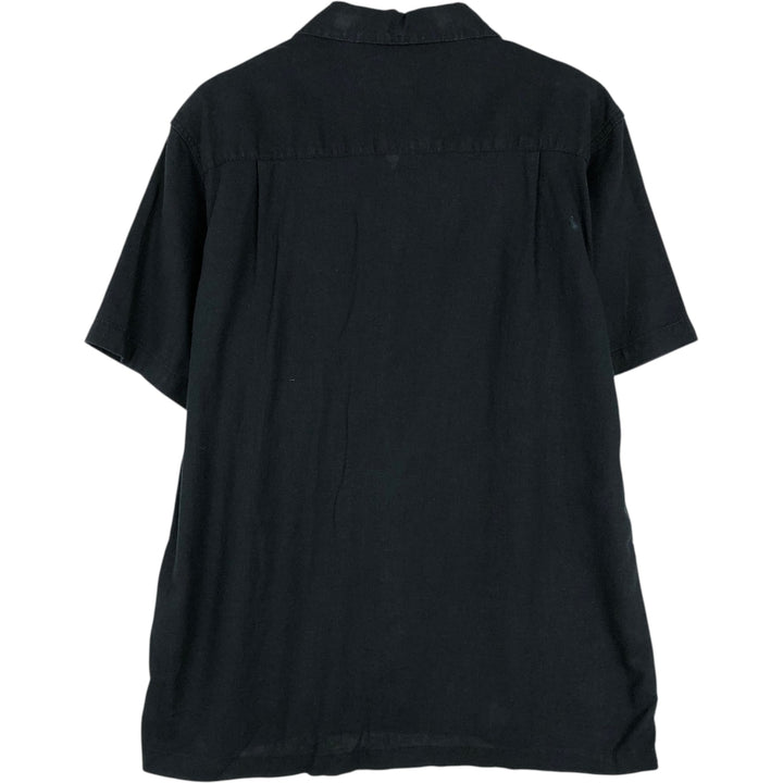 HAGGAR Short-Sleeve Open-Collar Rayon x Linen Shirt, Boxy Fit, Men's Size L (approx.) linen black type Vintage Second Hand