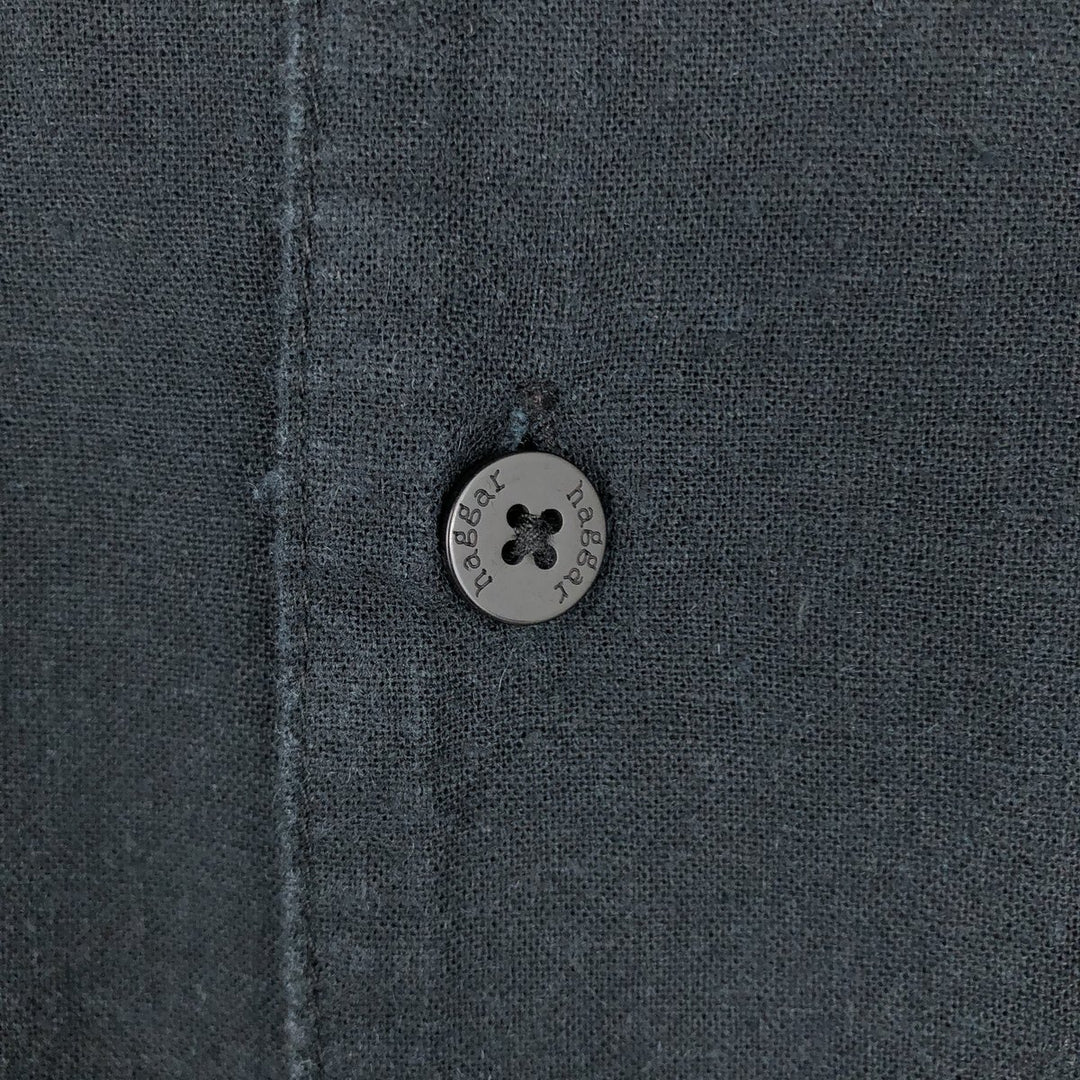 HAGGAR Short-Sleeve Open-Collar Rayon x Linen Shirt, Boxy Fit, Men's Size L (approx.) linen black type Vintage Second Hand