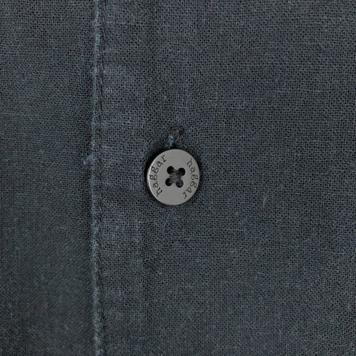 HAGGAR Short-Sleeve Open-Collar Rayon x Linen Shirt, Boxy Fit, Men's Size L (approx.) linen black type Vintage Second Hand