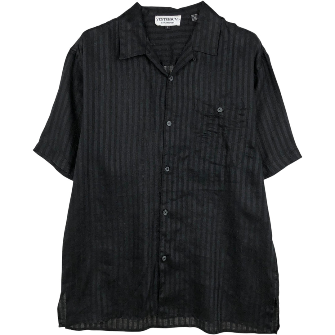 VENTRESCA'S Short-Sleeve Open-Collar Linen Shirt, Boxy Shirt, Men's Size L (approx.) linen black type Vintage Second Hand