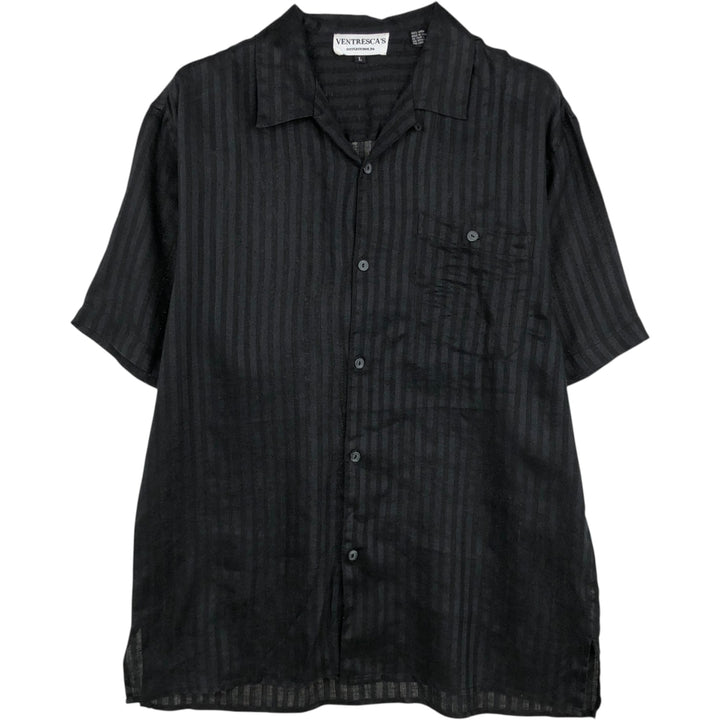 VENTRESCA'S Short-Sleeve Open-Collar Linen Shirt, Boxy Shirt, Men's Size L (approx.) linen black type Vintage Second Hand