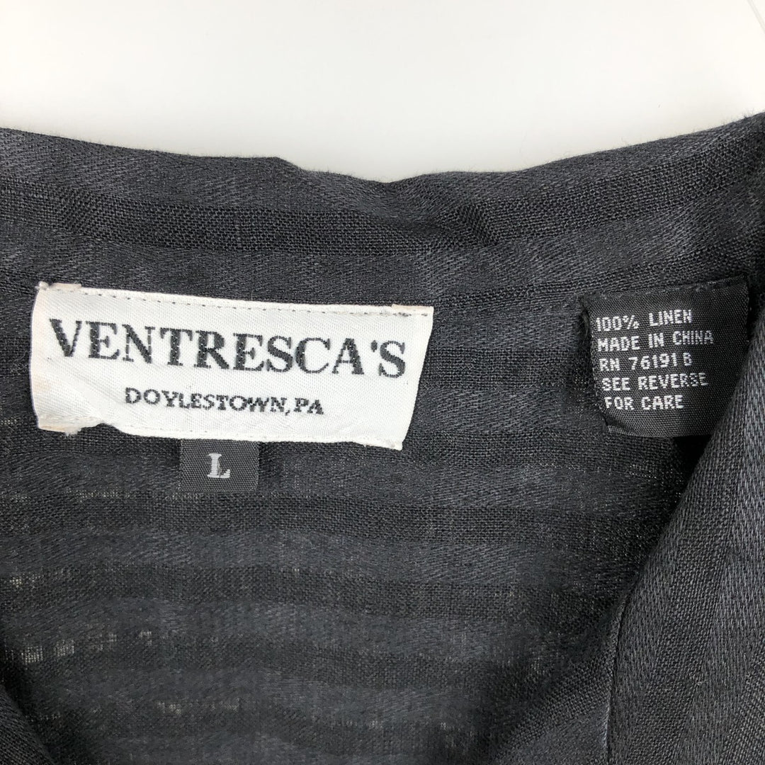 VENTRESCA'S Short-Sleeve Open-Collar Linen Shirt, Boxy Shirt, Men's Size L (approx.) linen black type Vintage Second Hand
