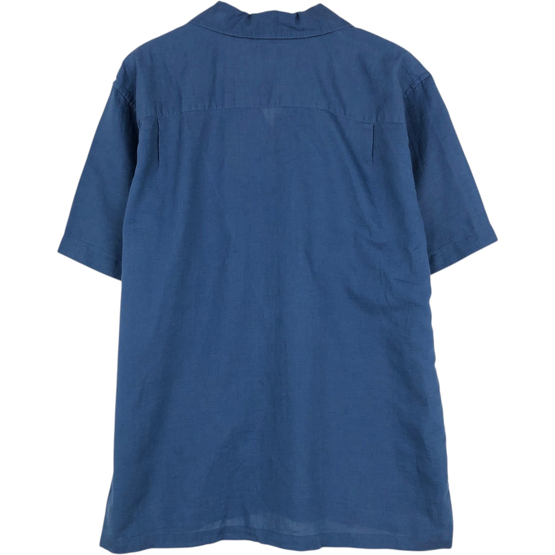 BILTMORE Short-Sleeve Open-Collar Linen Shirt, Boxy Fit, Men's Size M (approx.) linen Navy blue Vintage Second Hand
