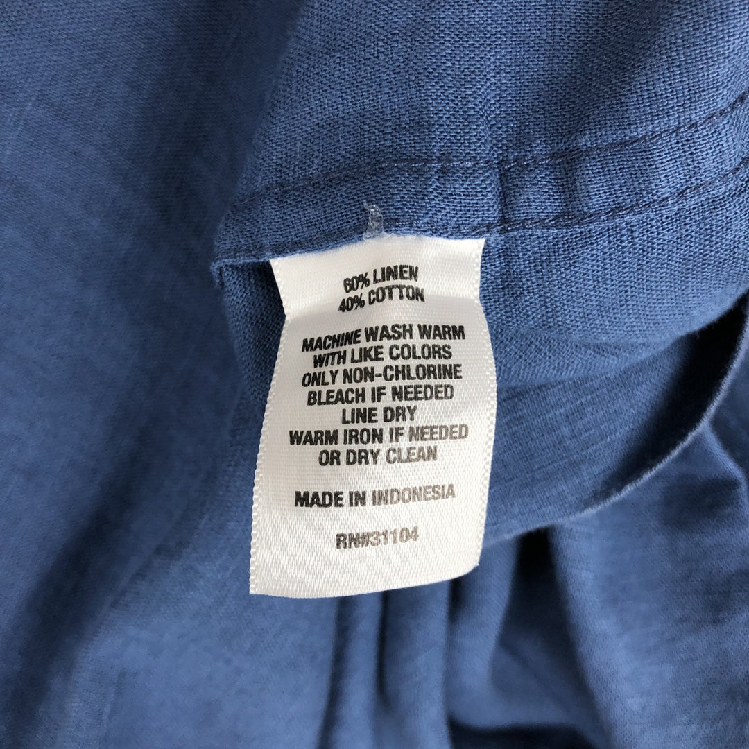 BILTMORE Short-Sleeve Open-Collar Linen Shirt, Boxy Fit, Men's Size M (approx.) linen Navy blue Vintage Second Hand