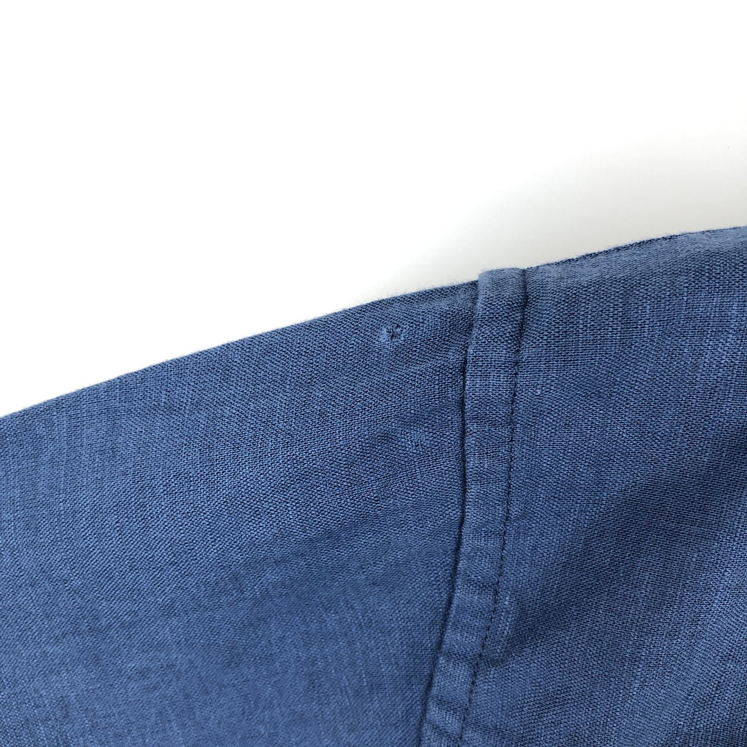 BILTMORE Short-Sleeve Open-Collar Linen Shirt, Boxy Fit, Men's Size M (approx.) linen Navy blue Vintage Second Hand