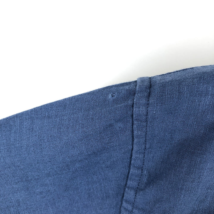 BILTMORE Short-Sleeve Open-Collar Linen Shirt, Boxy Fit, Men's Size M (approx.) linen Navy blue Vintage Second Hand