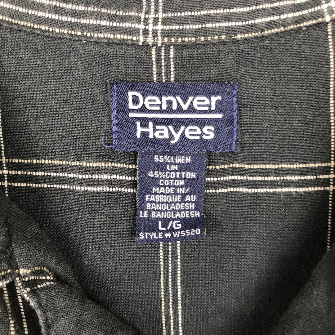 DENVER HAYES Check Pattern Short-Sleeve Open Collar Cotton x Linen Shirt, Boxy Shirt, Men's Size L (approx.) linen black type Vintage Second Hand