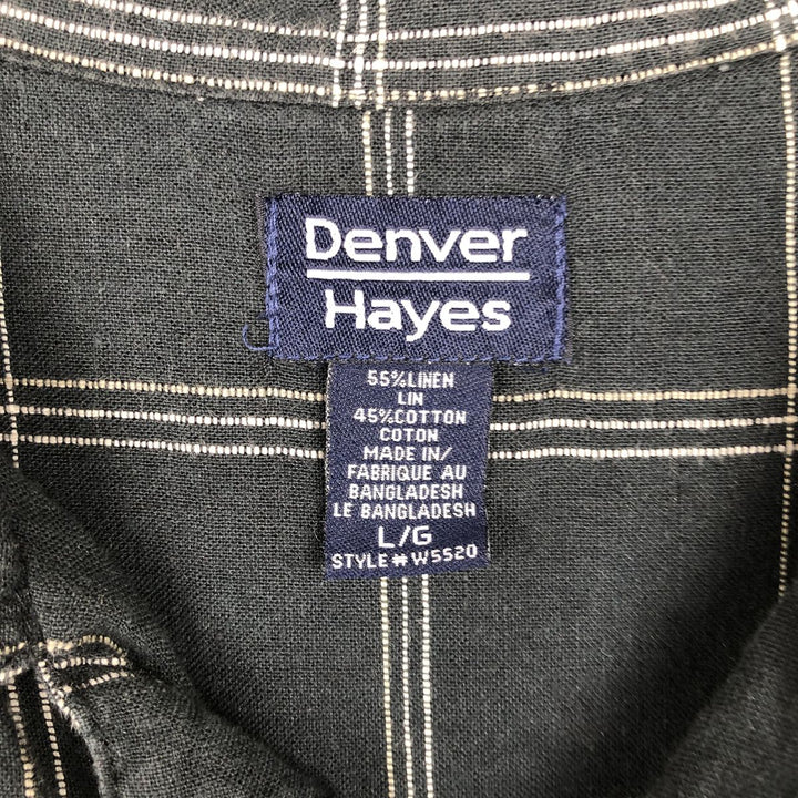DENVER HAYES Check Pattern Short-Sleeve Open Collar Cotton x Linen Shirt, Boxy Shirt, Men's Size L (approx.) linen black type Vintage Second Hand
