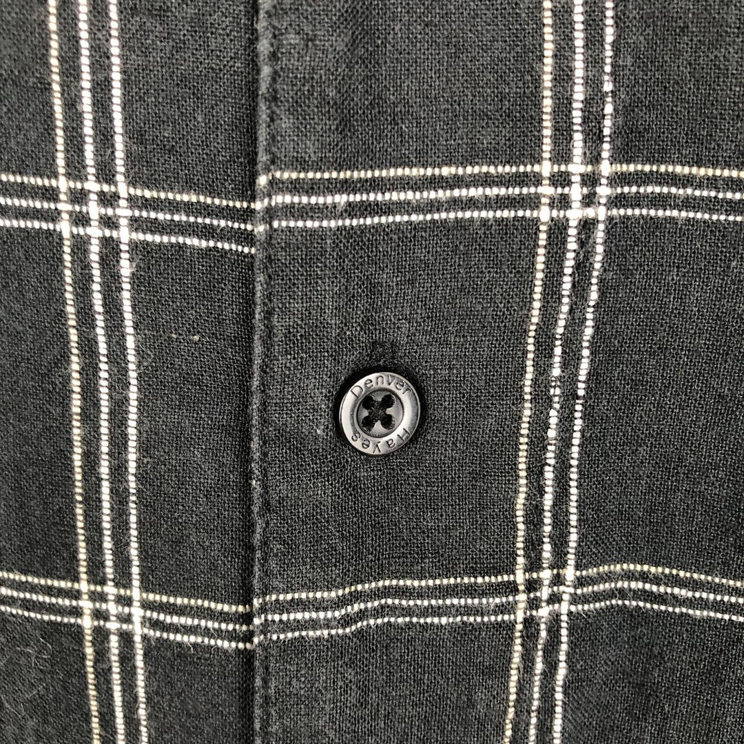 DENVER HAYES Check Pattern Short-Sleeve Open Collar Cotton x Linen Shirt, Boxy Shirt, Men's Size L (approx.) linen black type Vintage Second Hand