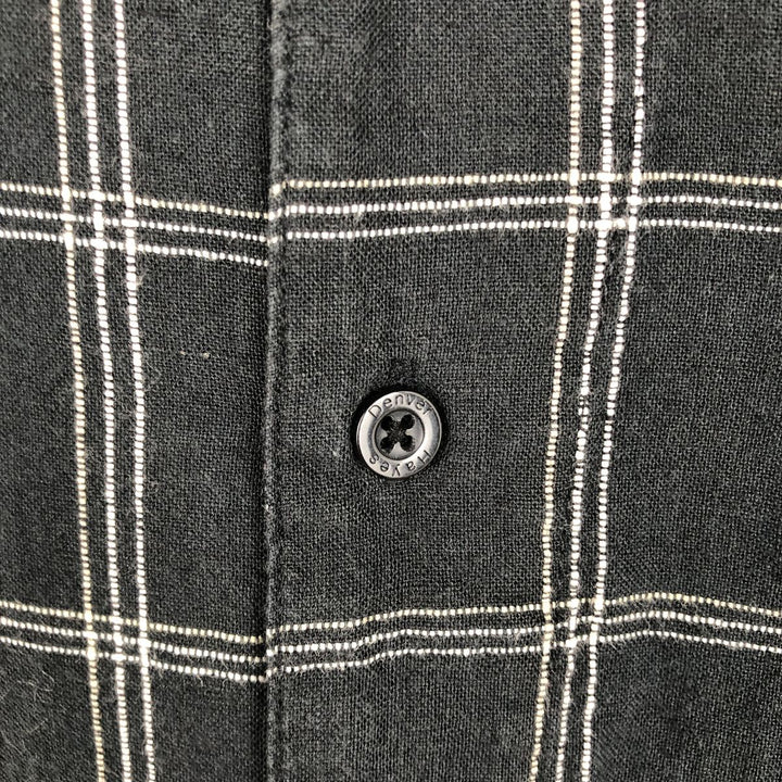 DENVER HAYES Check Pattern Short-Sleeve Open Collar Cotton x Linen Shirt, Boxy Shirt, Men's Size L (approx.) linen black type Vintage Second Hand
