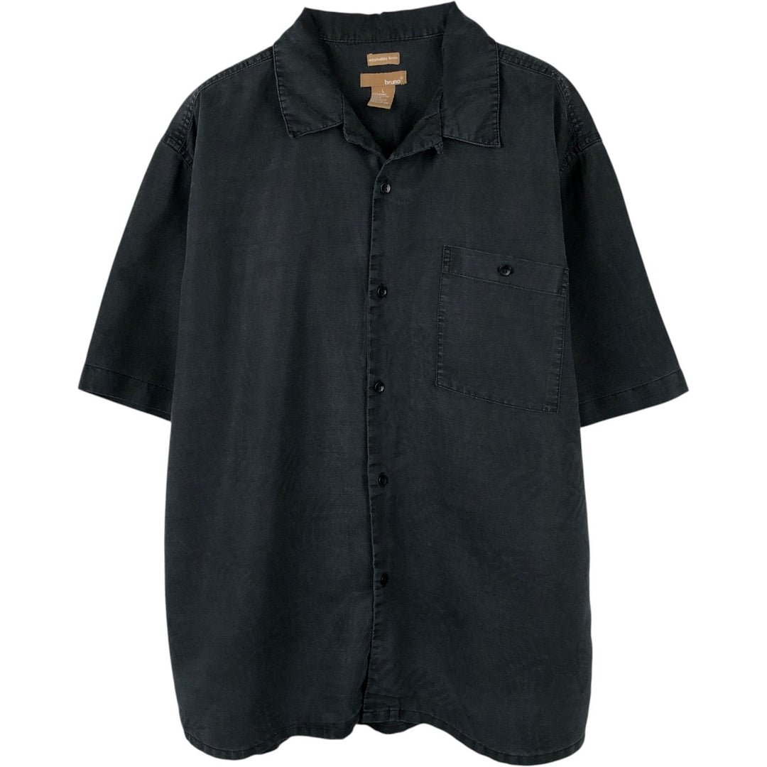 BRUNO Short-Sleeve Open Collar Ramie x Cotton Shirt, Boxy Shirt, Men's Size L (approx.) Lamy black type Vintage Second Hand