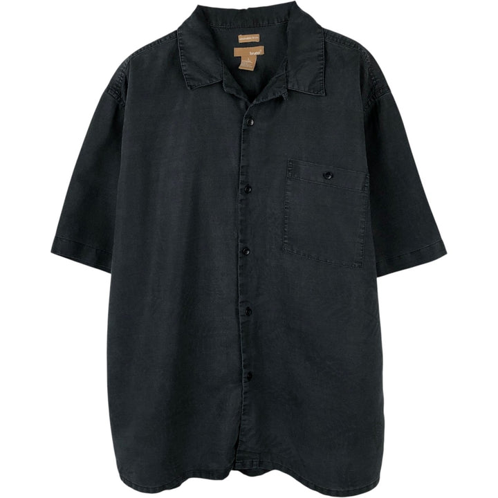 BRUNO Short-Sleeve Open Collar Ramie x Cotton Shirt, Boxy Shirt, Men's Size L (approx.) Lamy black type Vintage Second Hand